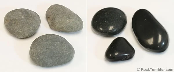 rock tumbling before and after - Inovatec Machinery 표면 가공 전후 사례