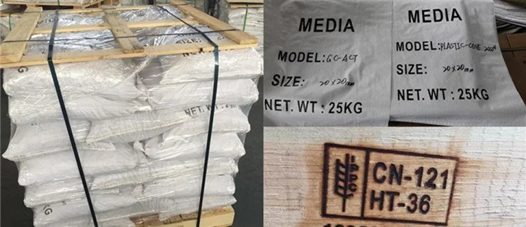 tumbling-media-packaging - Inovatec Machinery 포대와 팔레트로 포장한 텀블링 연마재